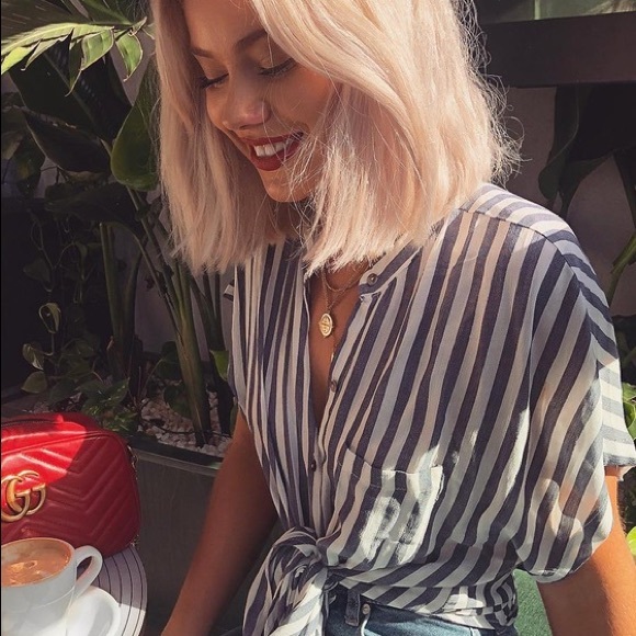 Lulus Tops - NEWPORT BEACH GREY AND WHITE STRIPED TOP